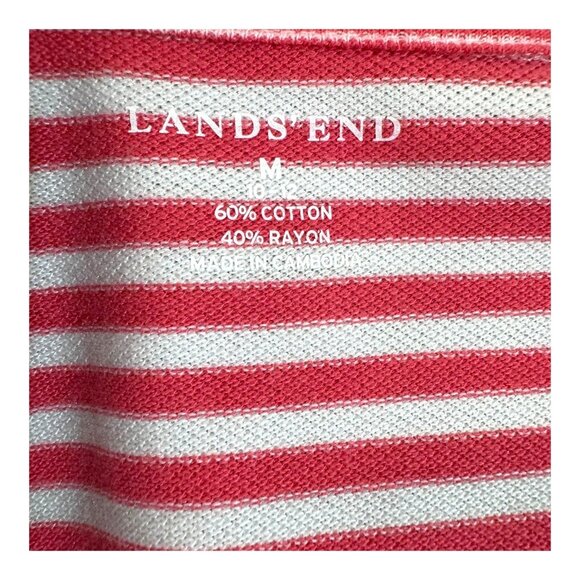 Lands End Striped Pink & White Cotton-Blend Button Cardigan Sweater Womens M - Picture 4 of 5
